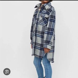 H&M Blue and Gray Checkered Long Shacket